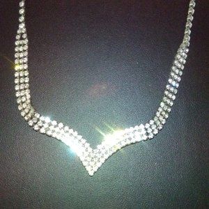 Vintage rhinestone 15" chevron choker from Lazarus -- never worn! Plus earrings!